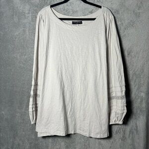 Lane Bryant 26 28 3X Shirt Top Ivory Solid Balloon Long Sleeve Round Neck Cotton